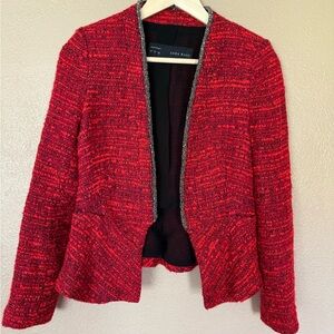 ZARA Red Fantasy Boucle Metal Detail Blazer